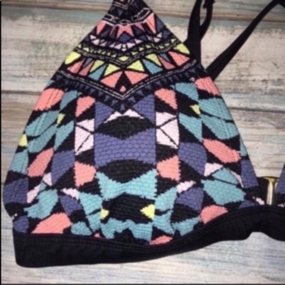 Xhilaration Geometric Bikini Top Large Green Pink Triangle Swim Top - Picture 3 of 4